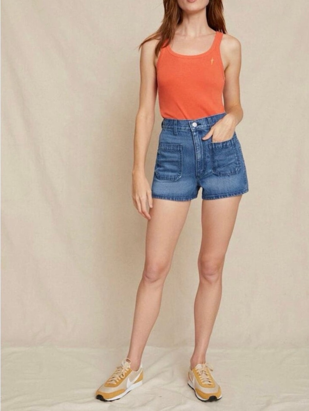 AMO High-Rise Denim Shorts in Blue
